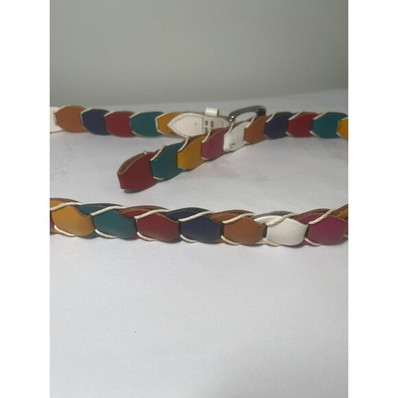 Braided Belt With Silver Buckle Multicolor Genuine Leather - Picture 3 of 7